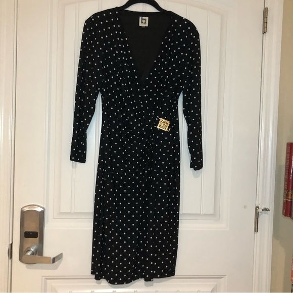 Anne Klein Black & White Polka Dot Long Sleeve Mini Dress Size 6 - Picture 1 of 9